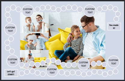 Personalized Father’s Day board game featuring a photo collage of dad and child sharing fun moments together, with custom game spaces.